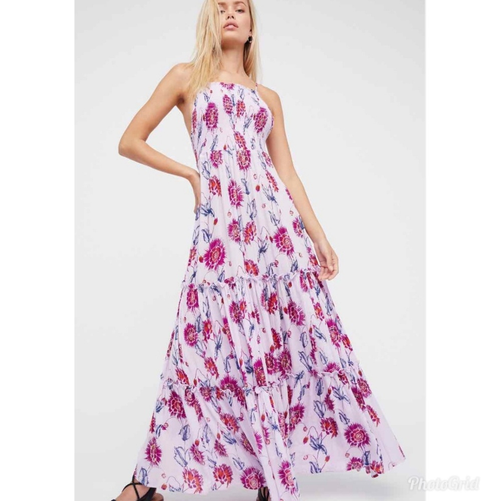 Floral Halter Maxi Dress in Light Pink